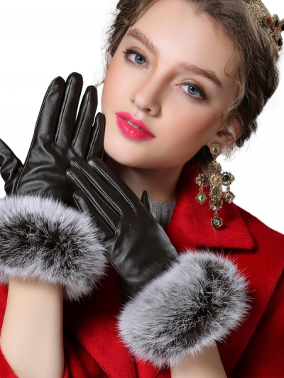 PU Leather Winter Gloves for Women